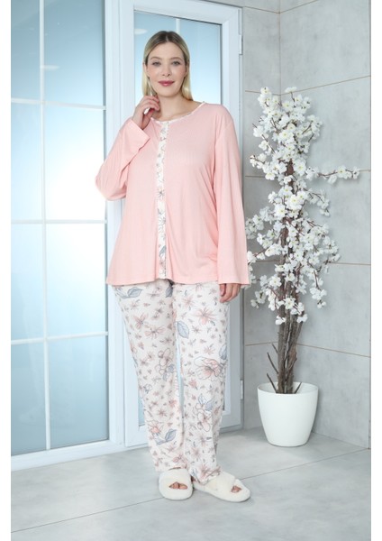 Viskon Büyük Beden Desenli Melisa Turuncu Pijama Takımı %100 Pamu modelleri