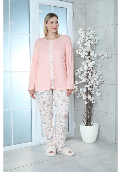 Viskon Büyük Beden Desenli Melisa Turuncu Pijama Takımı %100 Pamu fırsatları