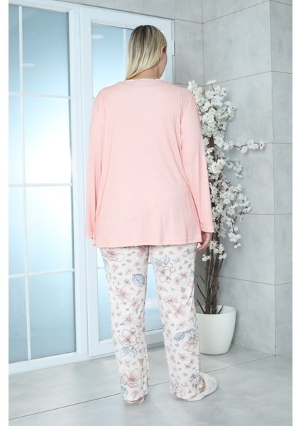 Viskon Büyük Beden Desenli Melisa Turuncu Pijama Takımı %100 Pamu indirimleri