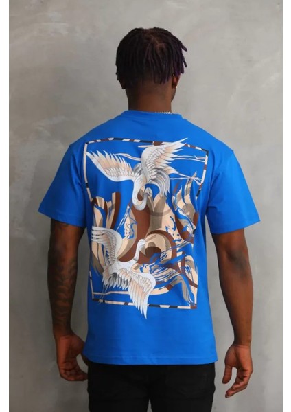 Unisex Baskılı Oversize T-Shirt - Mavi fiyatları