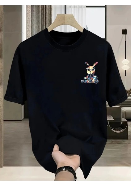 Baskılı Oversize Bisiklet Yaka T-Shirt - Siyah fiyatları