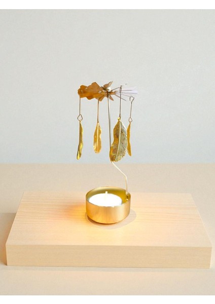 Isı ile Dönen Metal Mumluk – Tüy Motifli, 13 cm Yükseklik, Dekoratif Masa Üstü fiyatları