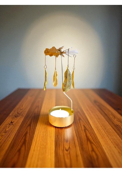 Isı ile Dönen Metal Mumluk – Tüy Motifli, 13 cm Yükseklik, Dekoratif Masa Üstü fırsatları