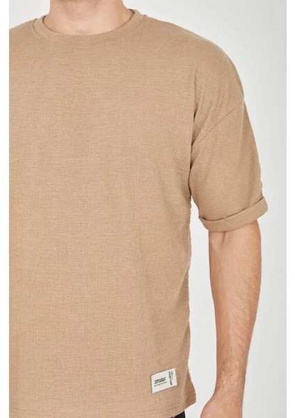 Unisex Jakar Kumaş Rahat Kol T-Shirt - Kahverengi fiyatları