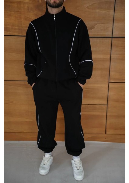 Erkek Premium Parçalı Eşofman Takım - Dik Yaka Fermuarlı Biyeli Sweatshirt Lastik Paça Alt, Ov fiyatları