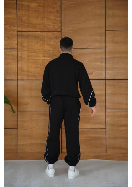 Erkek Premium Parçalı Eşofman Takım - Dik Yaka Fermuarlı Biyeli Sweatshirt Lastik Paça Alt, Ov modelleri