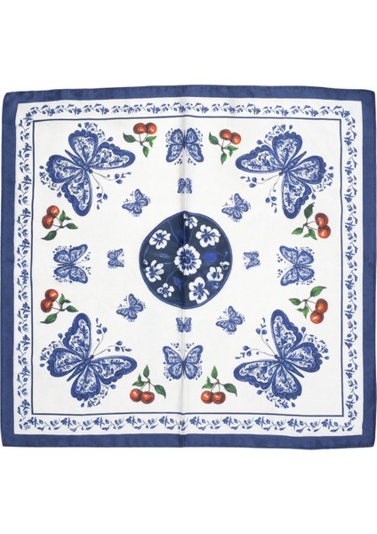 Lacivert Kelebek ve Kiraz Desenli Ipeksi Fular fiyatları