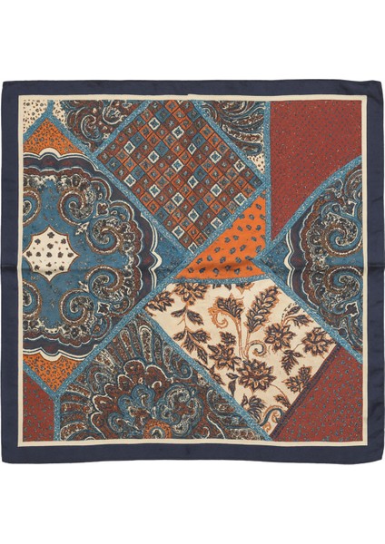 Kahverengi ve Mavi Patchwork Desenli Kadın Fular fiyatları