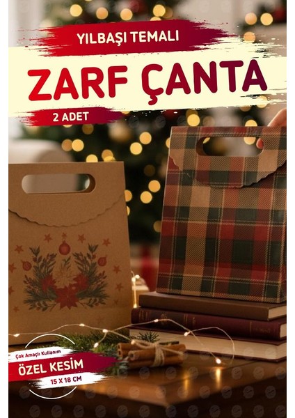 Yılbaşı Ekose+Kokina Baskılı Zarf Model Karton Çanta 15X18X6CM 2 Adet ,yılbaşı Hediye KUTUSU-T1539 fiyatları