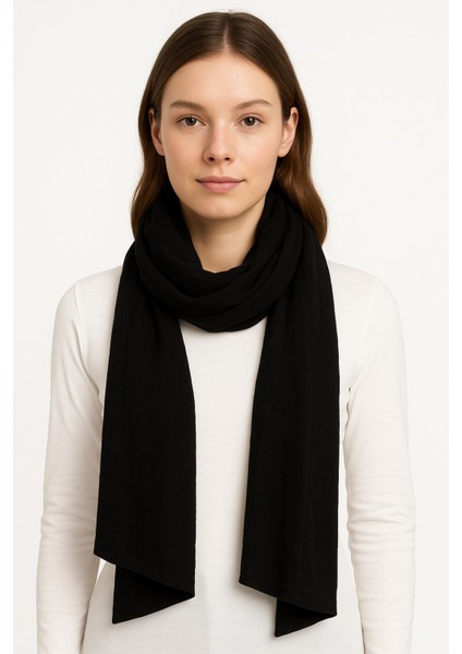 Düz Siyah Şal - Hafif Dokulu Mevsimlik Şal