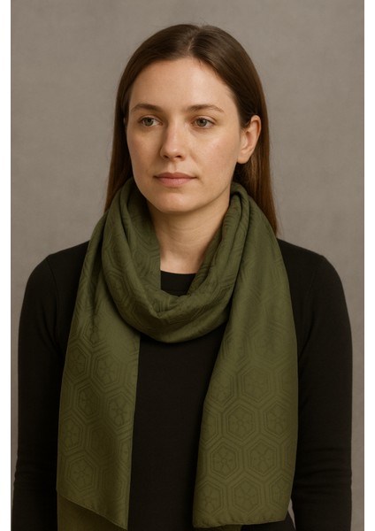 Zeytin Yeşili Jakar Desenli Şal - Parlak Dokulu Şık Şal