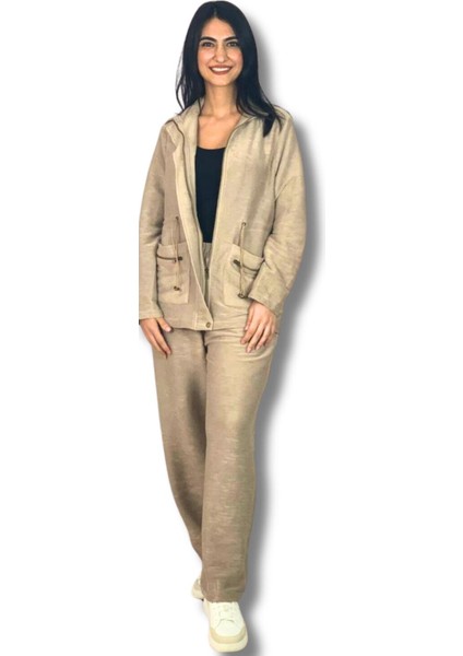 Kadın Vizon Dalgıç/Scuba Dik Yaka Cepli Örme Alt-Üst Takım Vizon modelleri