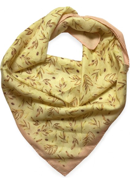 Bej Zeytin Dalı Desenli Kare Fular