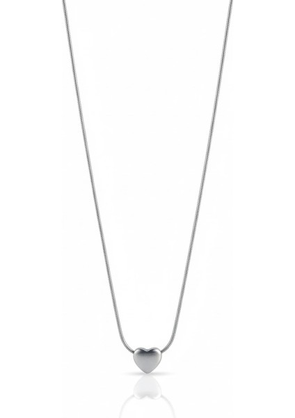 Çelik Kalp Kolye Gümüş Rengi Minimalist Yılan Zincir Takı