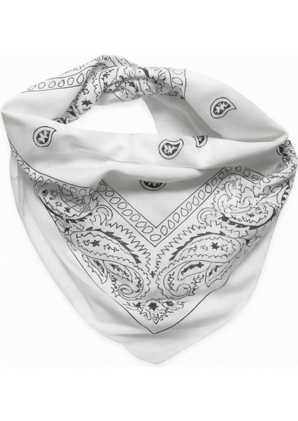 Beyaz Bandana Desenli Kare Fular