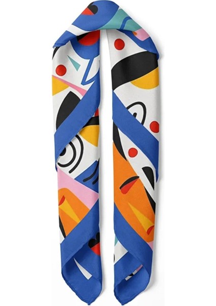 Abstract Art Desenli Mavi Saten Fular fiyatları