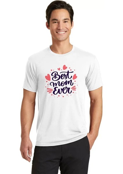 Unisex Bisiklet Yaka Baskılı Oversize T-Shirt - Beyaz