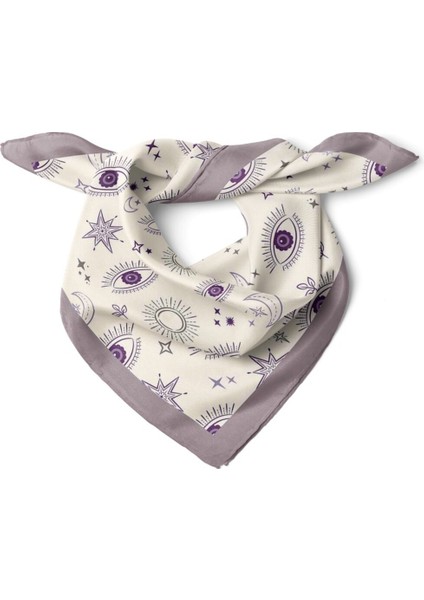 Mor Nazar Gözlü Ay Yıldız Desenli Fular