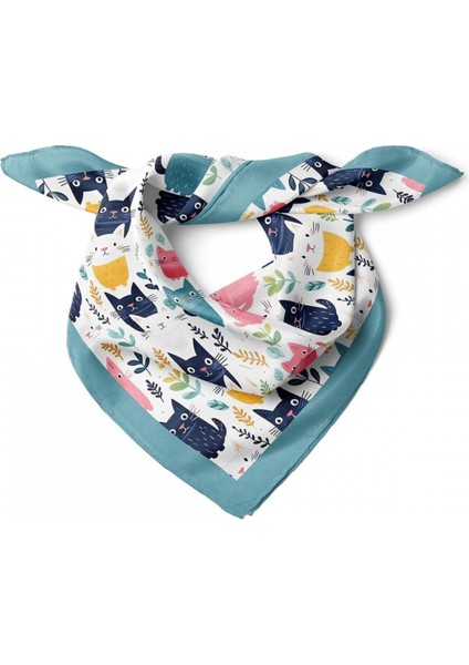 Renkli Kedi Desenli Fular