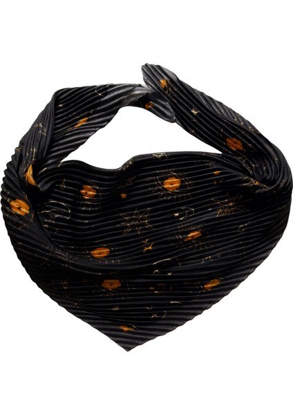 Siyah Yıldız ve Ay Desenli Piliseli Kadın Fular