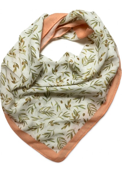 Somon Kenarlı Zeytin Dalı Desenli Ipeksi Fular