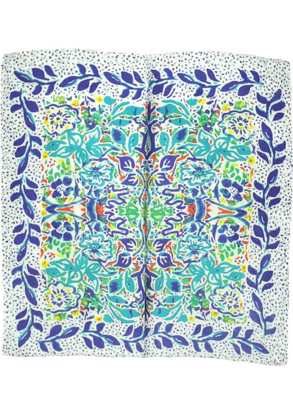 Mavi Yeşil Çiçek Desenli Ipeksi Fular fiyatları