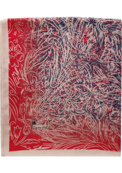 Kırmızı ve Lacivert Desenli Şal modelleri