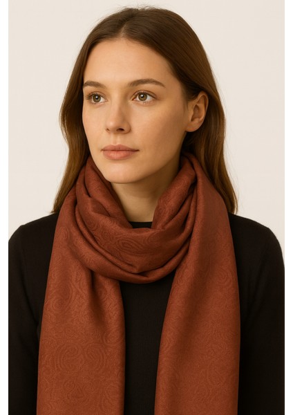 Kahverengi Desenli Jakarlı Şal