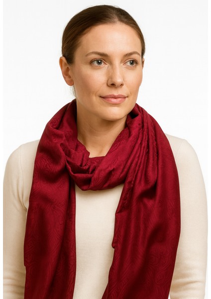 Bordo Jakar Desenli Şal - Parlak Dokulu Şık Şal