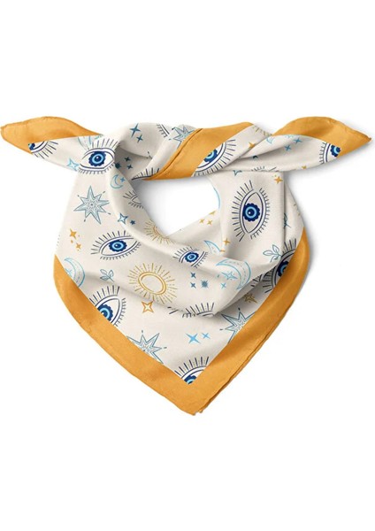 Mystic Eye Desenli Sarı Kenarlı Fular