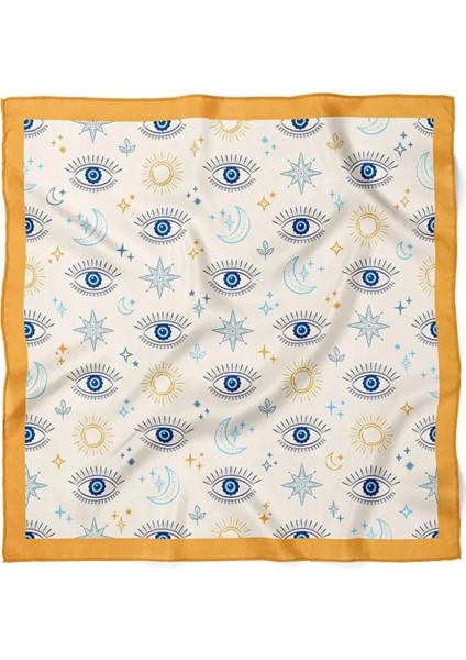 Mystic Eye Desenli Sarı Kenarlı Fular fiyatları