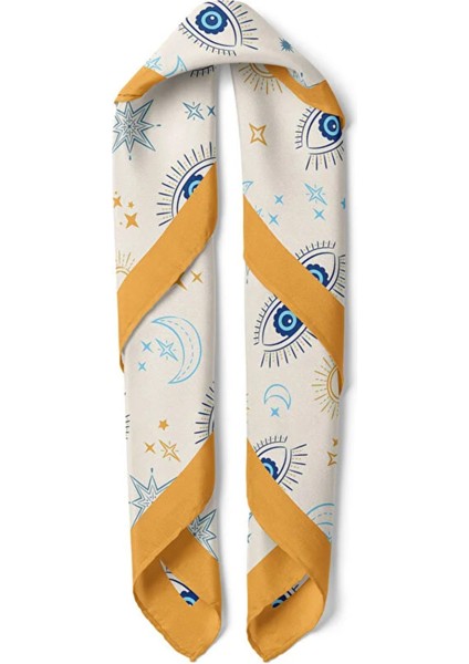 Mystic Eye Desenli Sarı Kenarlı Fular modelleri