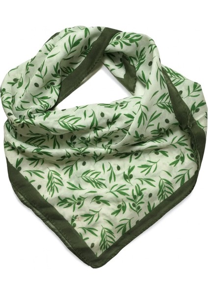 Zeytin Dalı Desenli Yeşil Ipeksi Fular