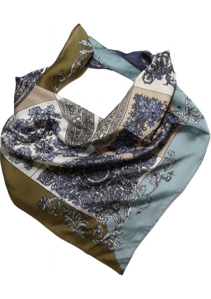 Mavi Tonlarda Mozaik Desenli Kare Fular