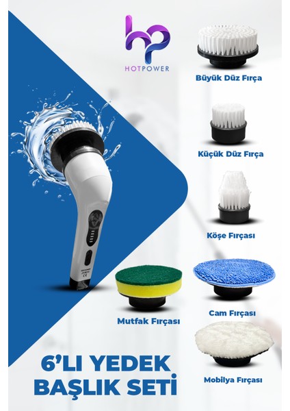 Şarjlı Temizlik Fırçası 6'lı Yedek Başlık Seti