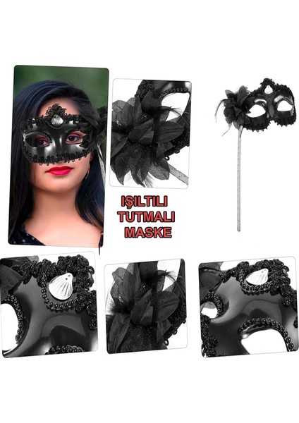 Siyah Işıltılı Tutmalı Fotoğraf Çekimi Maskesi 18X29 cm (5148)
