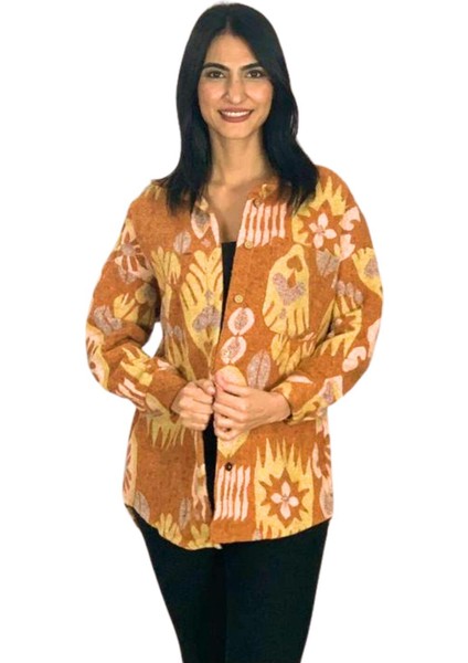 Kadın Tek Cepli Desenli Kalın Oduncu Ceket Gömlek (Kiremit) Stand fiyatları