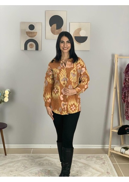 Kadın Tek Cepli Desenli Kalın Oduncu Ceket Gömlek (Kiremit) Stand fırsatları