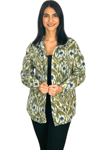 Kadın Tek Cepli Desenli Kalın Oduncu Ceket Gömlek (Yeşil-Lacivert
