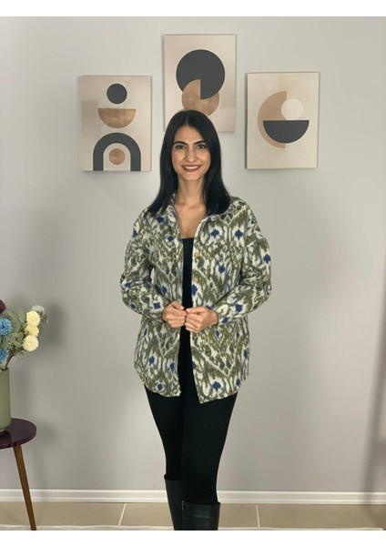 Kadın Tek Cepli Desenli Kalın Oduncu Ceket Gömlek (Yeşil-Lacivert fırsatları