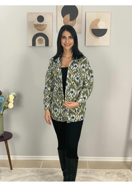 Kadın Tek Cepli Desenli Kalın Oduncu Ceket Gömlek (Yeşil-Lacivert indirimleri