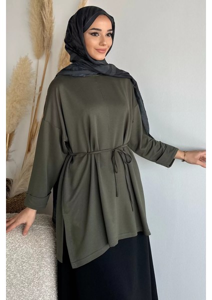 Bisiklet Yaka Yan Yırtmaç Detaylı Bel Bağlamalı Tesettür Tunik P-00019263 fiyatları
