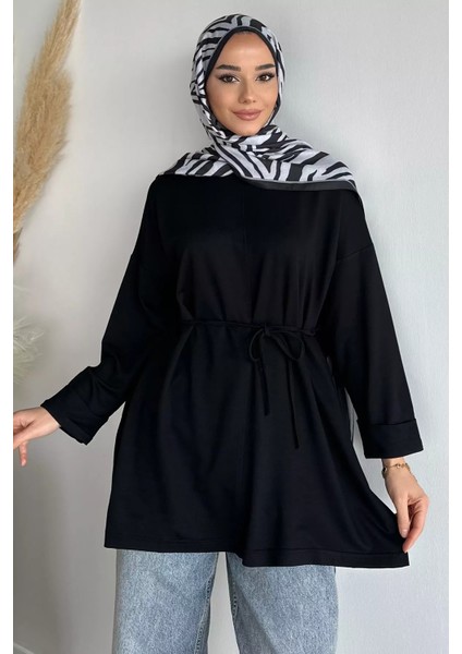 Bisiklet Yaka Yan Yırtmaç Detaylı Bel Bağlamalı Tesettür Tunik P-00019263 fiyatları
