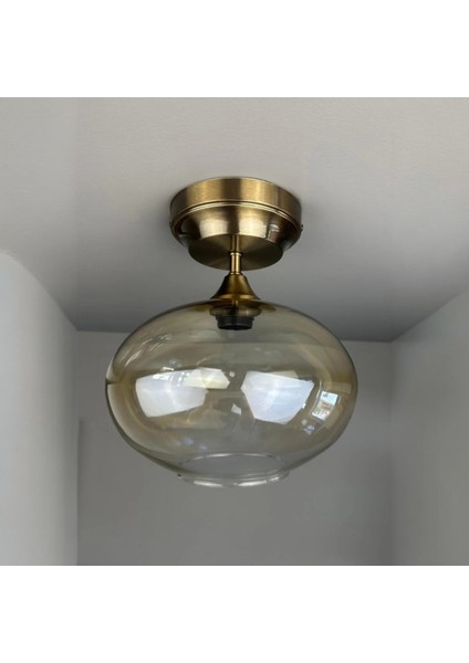 Solvia Cam Bal Rengi Kalın Piramit Başlık Tekli Avize Retro Sarkıt Lamba Salon Aydınlatma