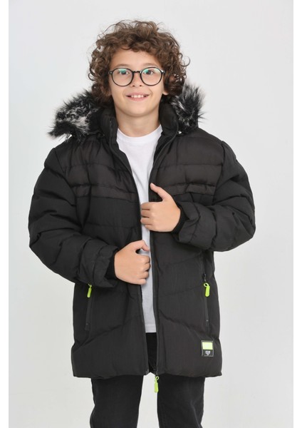 Erkek Çocuk Montu Kışlık Kalın Kapüşonlu Su Geçirmez Dış Giyim