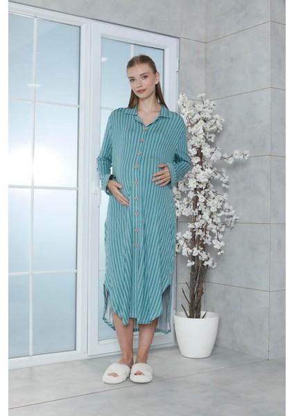 Viskon Çizgili Yeşil Ev Elbisesi %100 Pamuk S Yeşil fiyatları