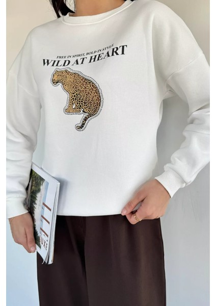 Kadın Bisiklet Yaka Baskılı Şardonlu Sweatshirt P-00019310 modelleri