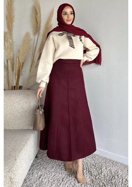 Bel Lastikli Çimalı Kaşe Tesettür Etek P-00019338 fiyatları