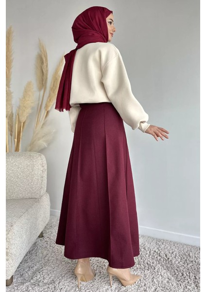 Bel Lastikli Çimalı Kaşe Tesettür Etek P-00019338 modelleri