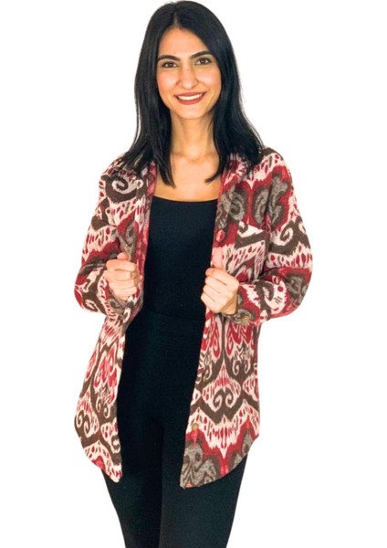 Kadın Tek Cepli Desenli Kalın Oduncu Ceket Gömlek (Kırmızı-Kahve)